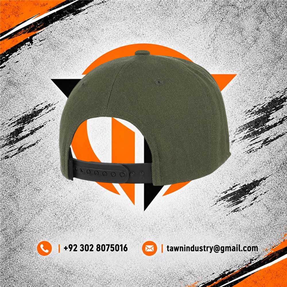 Olive Green Snapback Cap with Brown Suede Flat Visor and Leather Patch