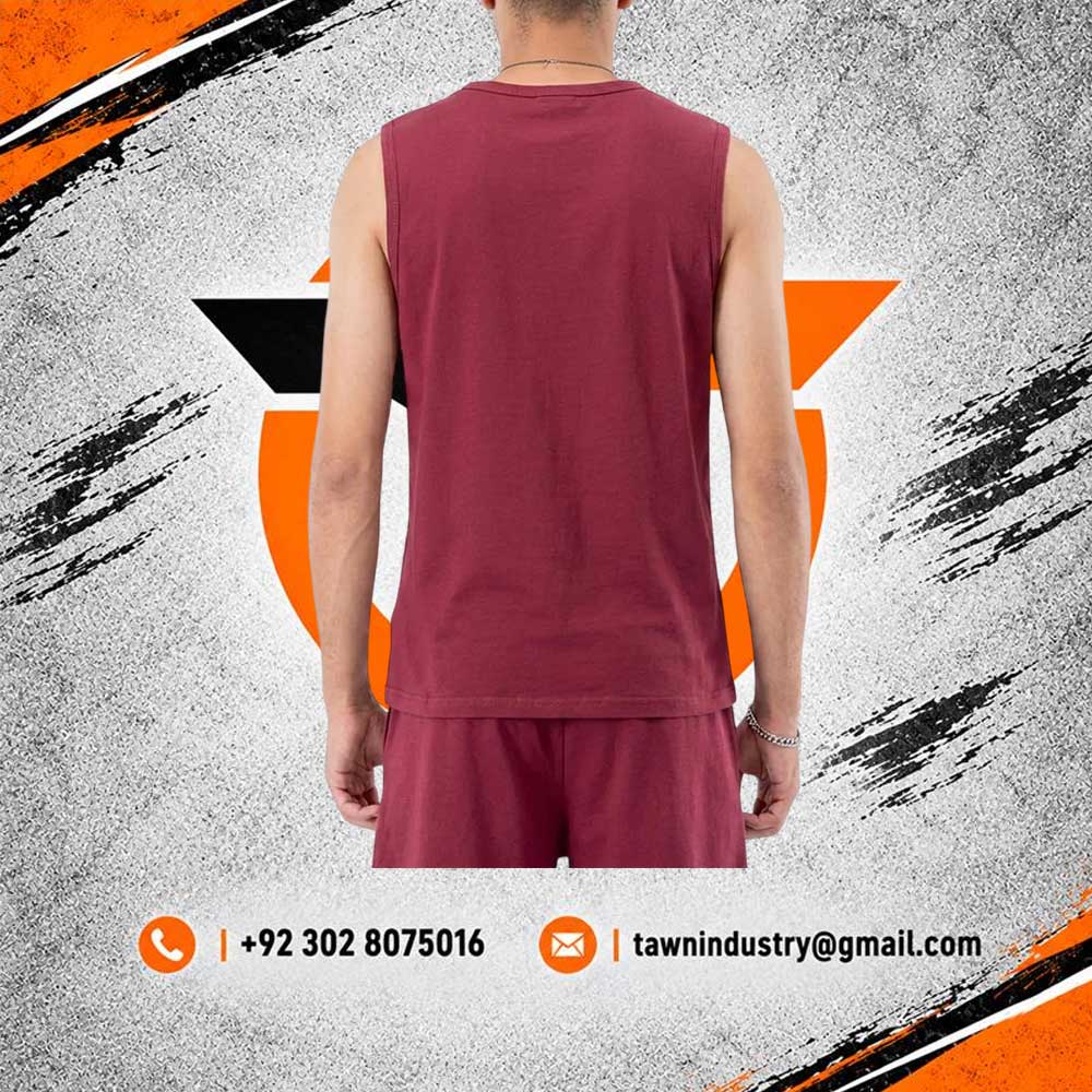 Maroon Red Men's Cotton Muscle Cut Workout Tank Top