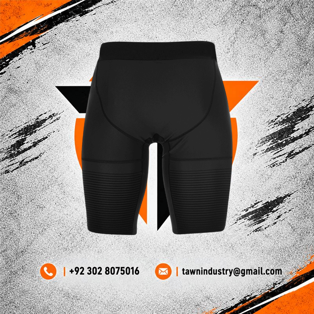 All-Black Textured Panel Men's Athletic Compression Shorts