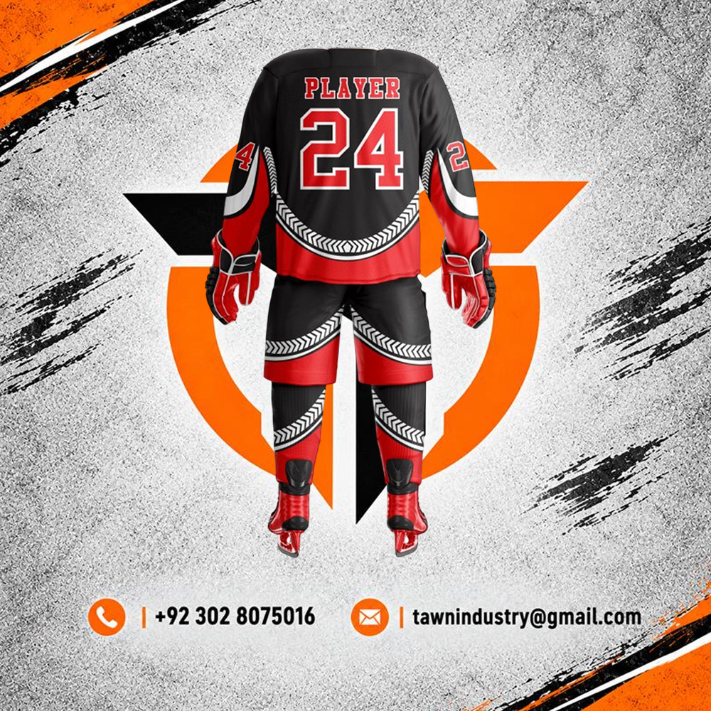  Custom Sublimated Ice Hockey Uniform Set - Black, Red & White