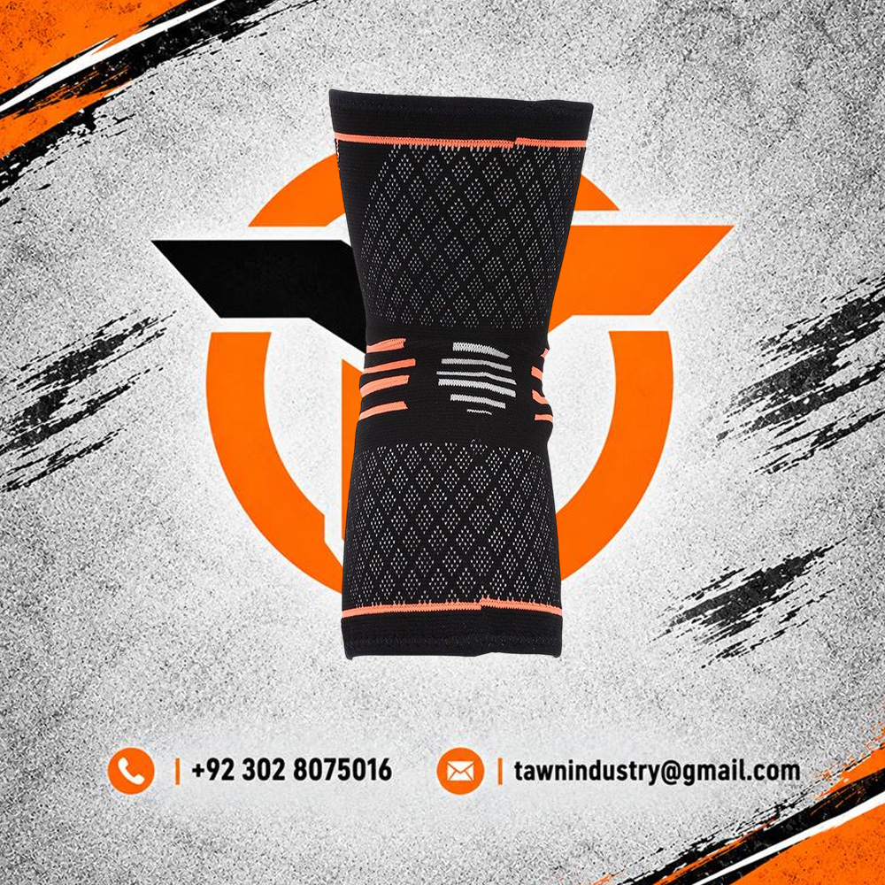  3D Knit Elastic Compression Knee Support Sleeve - Black & Orange