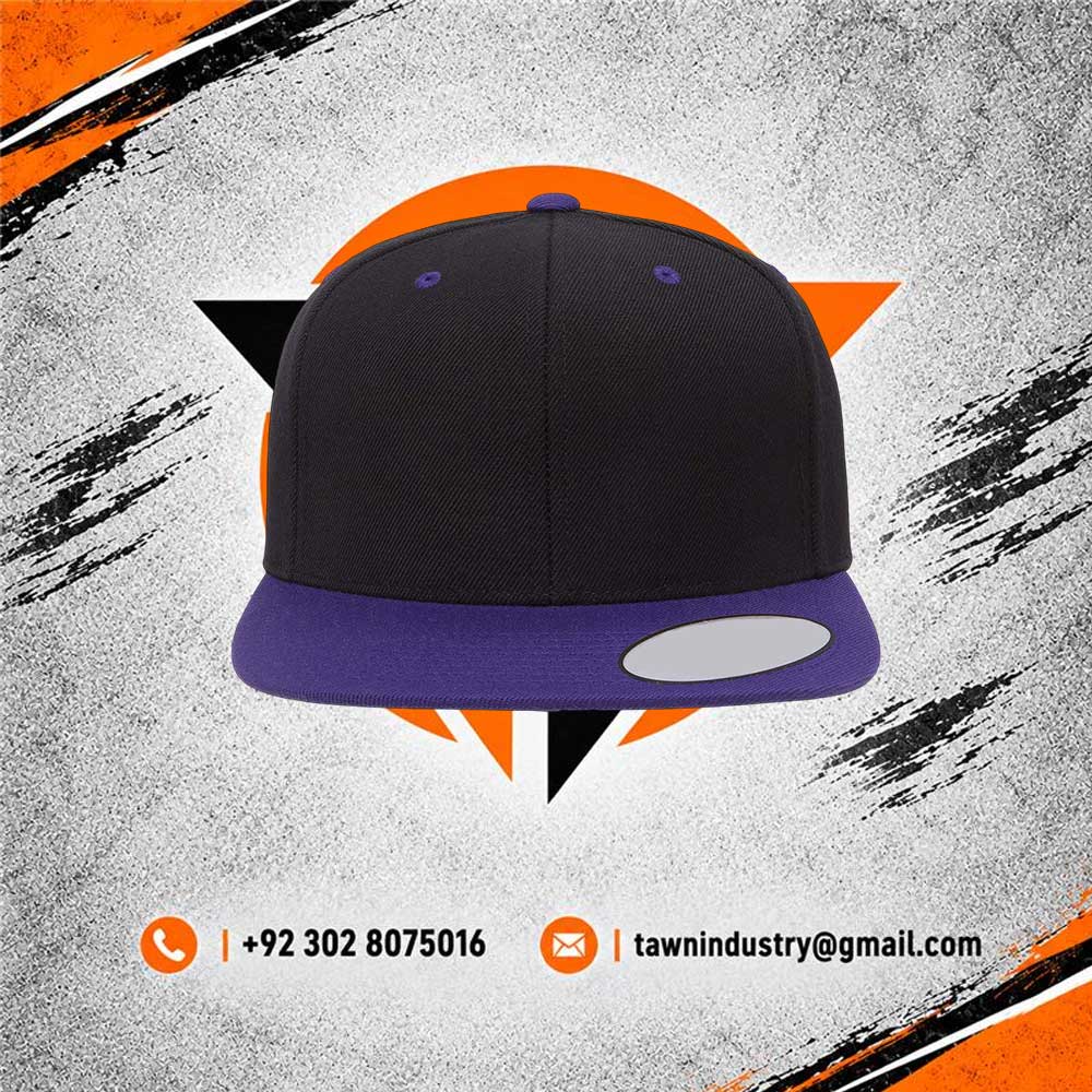 Two-Tone Black and Purple Flat-Brim Snapback Cap with Stitched Eyelets