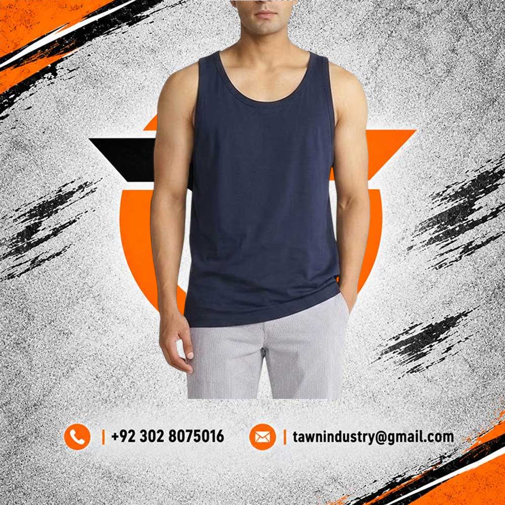 Dark Slate Blue Men's Sleeveless Cotton Gym Vest