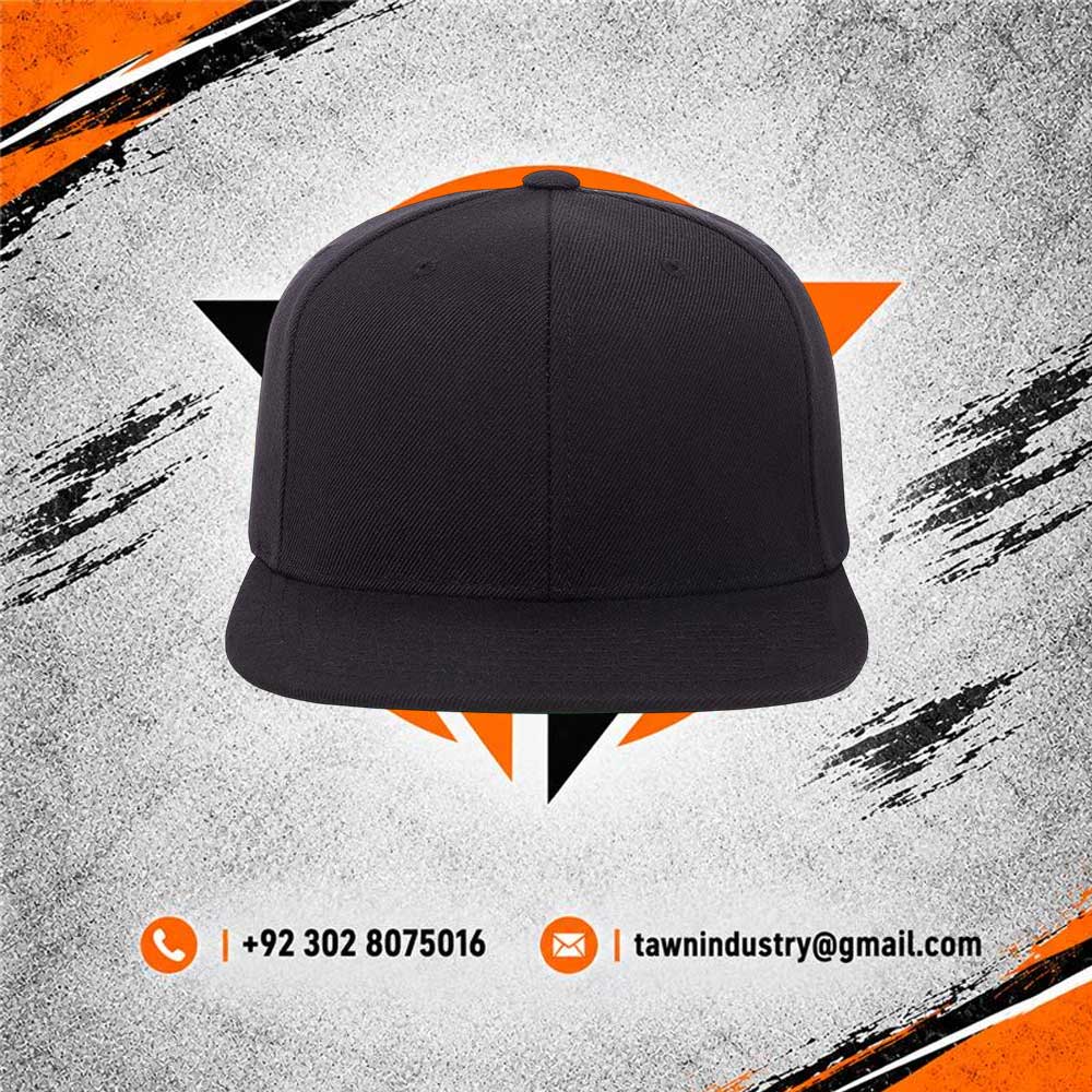 Classic Black Plain Flat-Brim Snapback Cap for Custom Embroidery