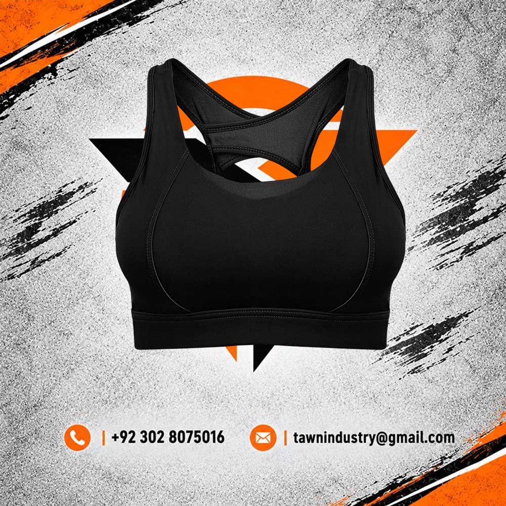 Women's Classic Black Mesh-Back High-Impact Athletic Sports Bra