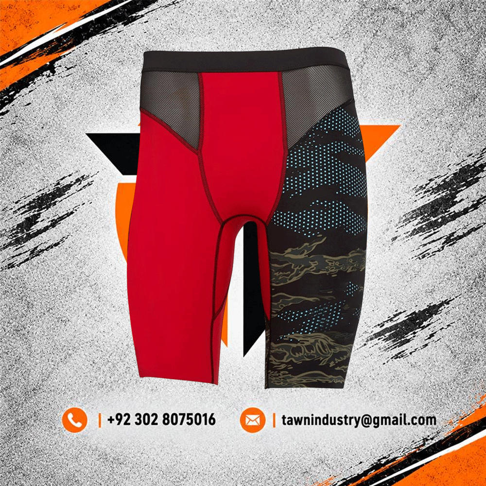 Red and Camo Patterned Men's Performance Compression Shorts