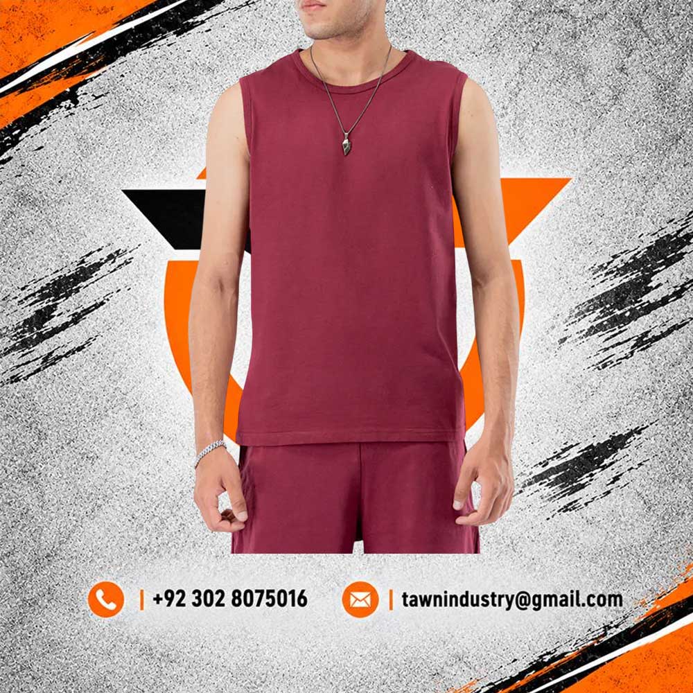 Maroon Red Men's Cotton Muscle Cut Workout Tank Top
