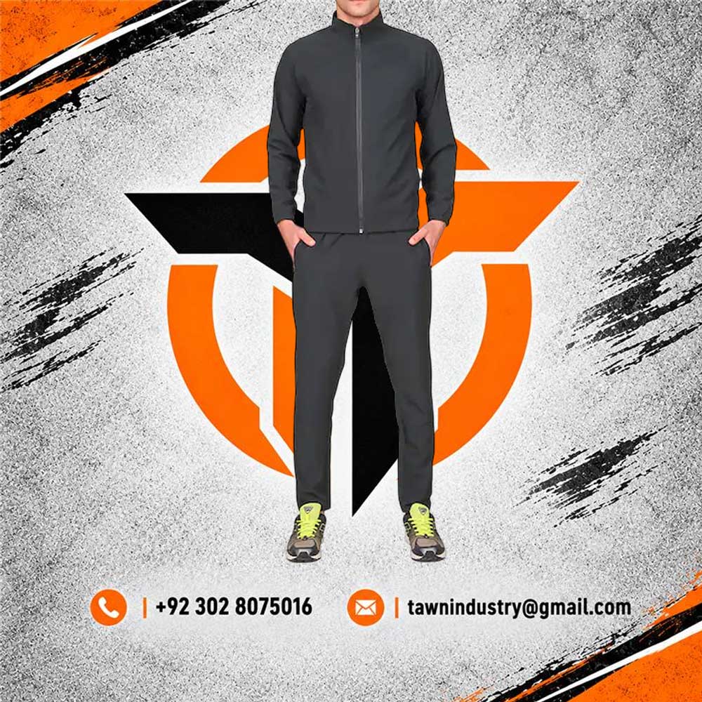 Dark Charcoal Grey Men's Minimalist Full-Zip Athletic Tracksuit