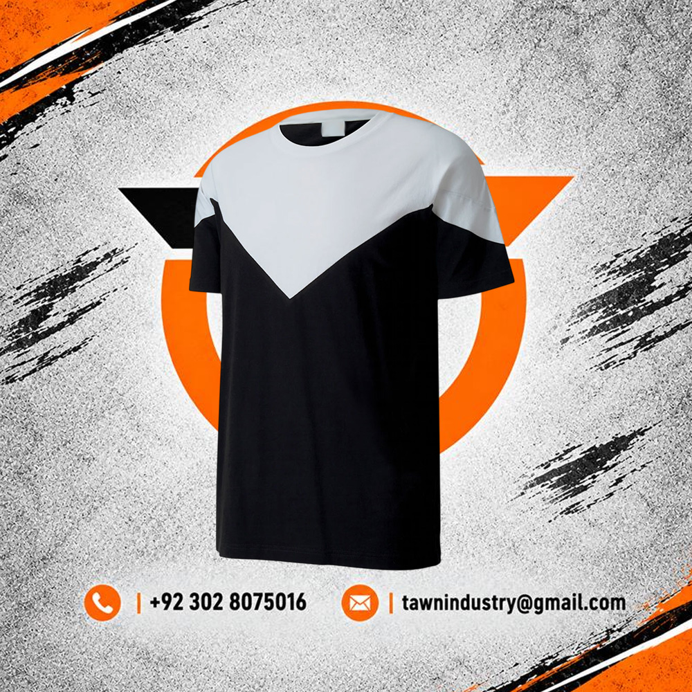  Men's Oversized Color-Blocked V-Panel Gym T-Shirt - Black & White