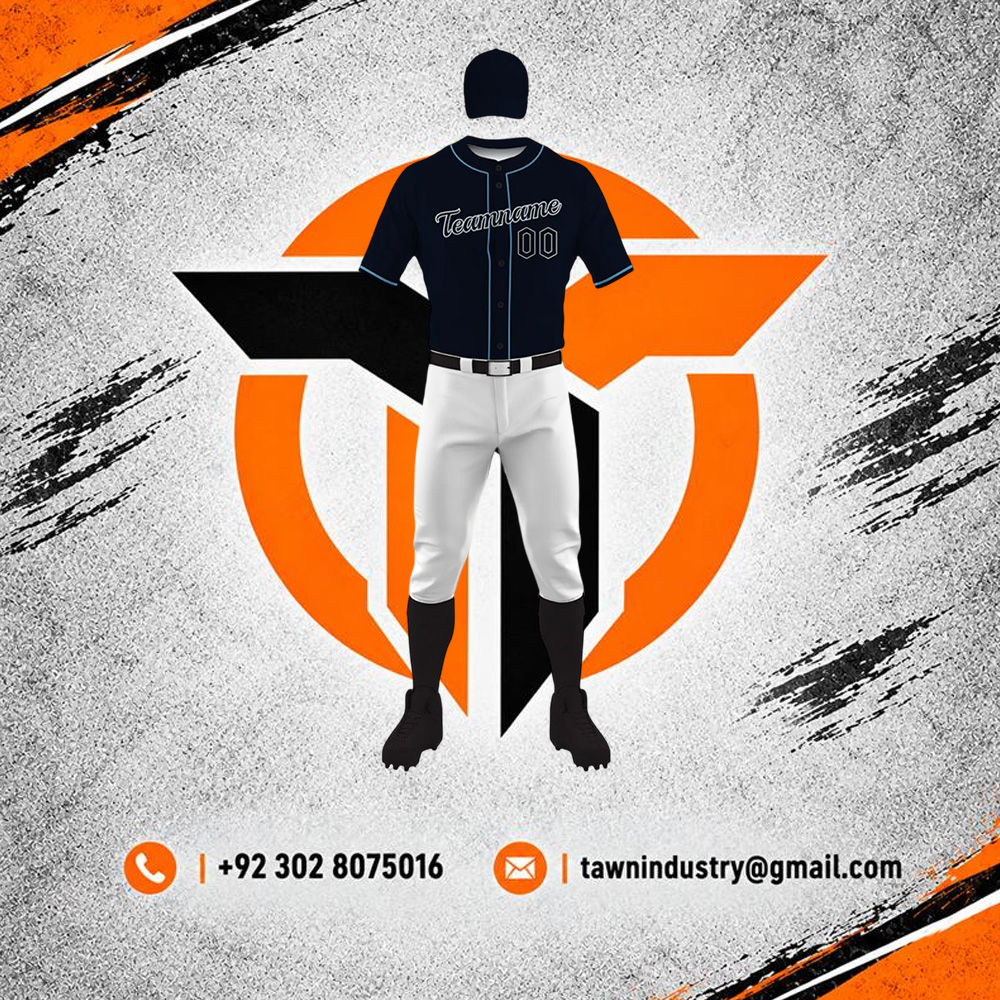  Custom Sublimated Baseball Uniform Set - Navy & White